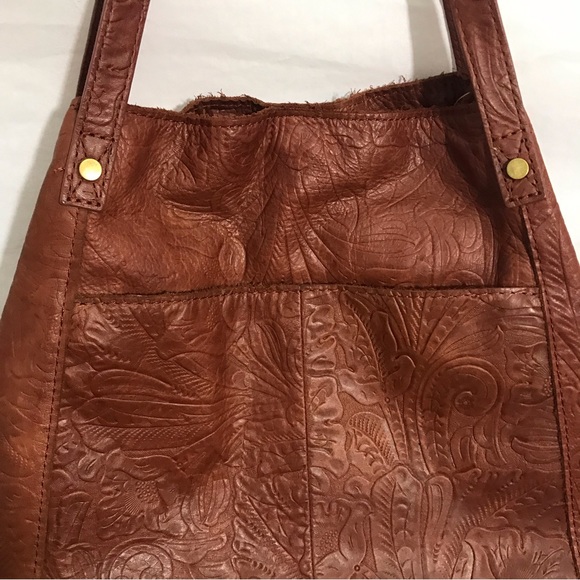 SOLD American Leather Co Shoulder Purse Embossed Tooled Floral Brown Bag - Picture 1 of 13